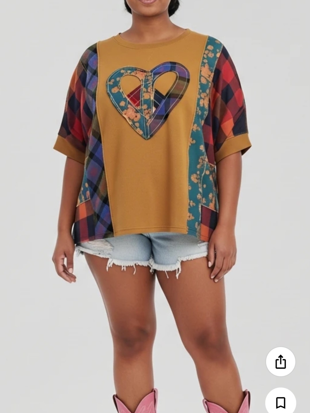 Over Size Mustard Patchwork Heart Tee